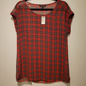 Sheer red plaid shirt